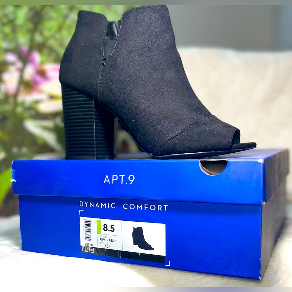 Apt. 9 Ankle Boots 3 inch Heel with Side Slit Black Polyester Microfiber